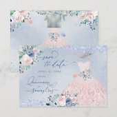 キンチェアラ Save the Date ダスティピンク ブルーピオニー 招待状 (正面/裏面)