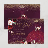 キンチェアーおめでとう バーガンディーのドレス 招待状 (正面/裏面)