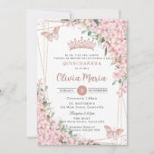 キンチェニェラさくらんぼの花バラ金ゴールド蝶 招待状 (正面)