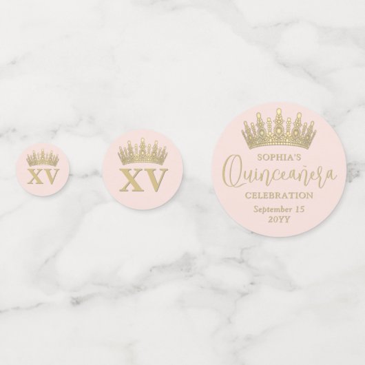 キンチェニェラの写真と金ゴールドクラウンMis XV赤面ピンク コンフェッティ (裏面)