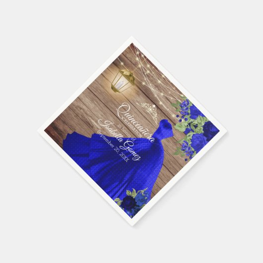 キンチェニェラ木とダークブルーの花 スタンダードカクテルナプキン (角)