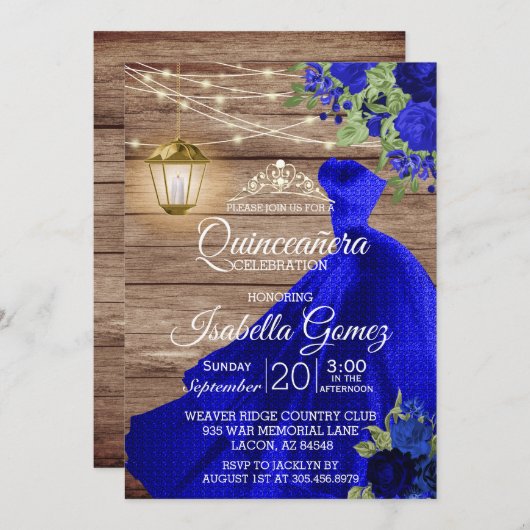 キンチェニェラ木とダークブルーの花 招待状 (正面/裏面)