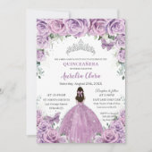 キンチェニェラ薄紫紫色の花蝶クラウン 招待状 (正面)