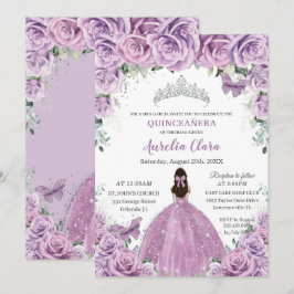 キンチェニェラ薄紫紫色の花蝶クラウン 招待状