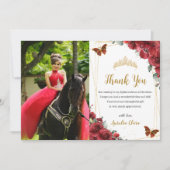 キンチェニェラ誕生日赤フローラ蝶の写真 サンキューカード (正面)