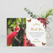 キンチェニェラ誕生日赤フローラ蝶の写真 サンキューカード (スタンド正面)