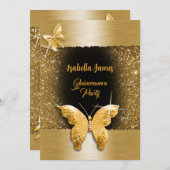 キンチェニェラ15th誕生日ブラック金ゴールドフォイルラグジュアリー 招待状 (正面/裏面)