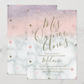 キンチェ 偽物 グリッター ドット ゴールド ピンク マーブル 招待状 (正面/裏面)