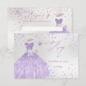 キンチャネラの返信ラベル ダスティパープルのグリッター ドレス 招待状 (正面/裏面)