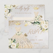 キンチャネラの返信用ゴールドグリッターのドレス招待状 招待状 (正面/裏面)