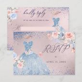 キンチャネラの返信 RSVP ダスティーブルーのグリッター ドレス 招待状 (正面/裏面)