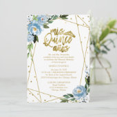 キンチャネラ招待状 ゴールドホイル ダスティーブルー 花 招待状 (スタンド正面)