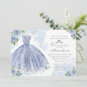 キンチャネラ招待状 スペイン語 シルバー 青 ドレス 招待状 (スタンド正面)