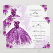 キンチャネラ招待状 バイリンガル パープルドレス 招待状 (正面/裏面)