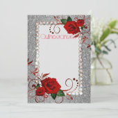 キンチャネラ招待状 赤いバラ グリッター写真カスタム 招待状 (スタンド正面)
