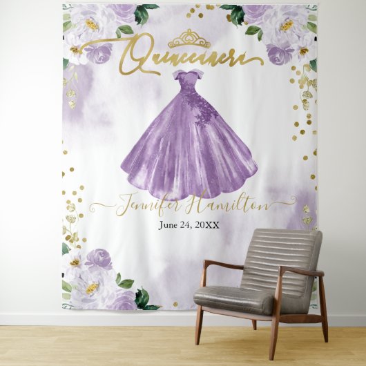 キンチャネラ背景 紫 花のドレス タペストリー (インサイチュ)