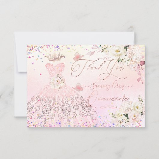キンチャネラ お礼 ブッシュピンク グリッター ドレス カード (正面)