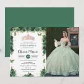 キンチャネラ エメラルドグリーン 花と蝶の写真 招待状 (正面/裏面)