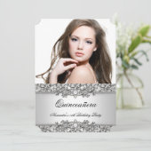 キンチャネラ エレガント シルバー ホワイト ダイヤモンド フォト 2 招待状 (スタンド正面)
