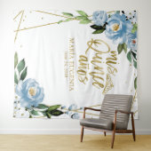 キンチャネラ ゴールド ホイル ダスティーブルー フラワーバックドロップ タペストリー (インサイチュ(横))