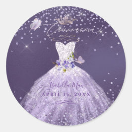 キンチャネラ ダスティ パープル シルバー グリッター ドレス ラウンドシール