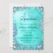 キンチャネラ ティールブルー 海の宝石 誕生日パーティー 招待状 (正面)