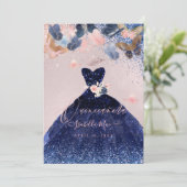 キンチャネラ バタフライ ブラッシュ ネイビー グリッター ドレス 招待状 (スタンド正面)
