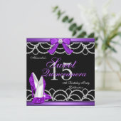 キンチャネラ パープル スウィート15 パーティー グリッター ブラック 招待状 (スタンド正面)