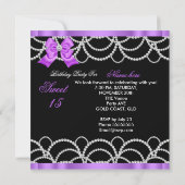 キンチャネラ パープル スウィート 15 パーティー グリッター ブラック 招待状 (裏面)