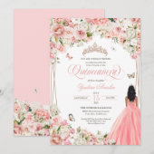 キンチャネラ ブッシュピンク ホワイト フラワーバタフライ 招待状 (正面/裏面)