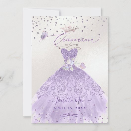 キンチャネラ ライラックパープル シルバー グリッター ドレス 招待状 (正面)