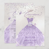 キンチャネラ ライラックパープル シルバー グリッター ドレス 招待状 (正面/裏面)