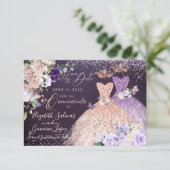 キンチャネラ 保存日付 ローズゴールド ダスティ パープル 招待状 (スタンド正面)