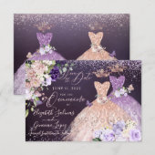 キンチャネラ 保存日付 ローズゴールド ダスティ パープル 招待状 (正面/裏面)