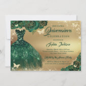 キンチャネラ 花のスパークル ゴールド エメラルド ドレス 招待状 (裏面)