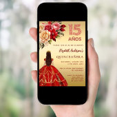 キンチャネラ 赤 ゴールドのドレス 花 ローズ 招待状