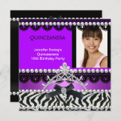 キンチャネラ 15歳 紫 黒 ゼブラ パール ティアラ 招待状 (正面/裏面)