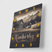 キンバリーの納屋で囲まれた馬と山 スクエア壁時計 (傾斜)