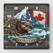 キンバリー地区の滝の近くのカナダビーバーエリア スクエア壁時計 (正面)