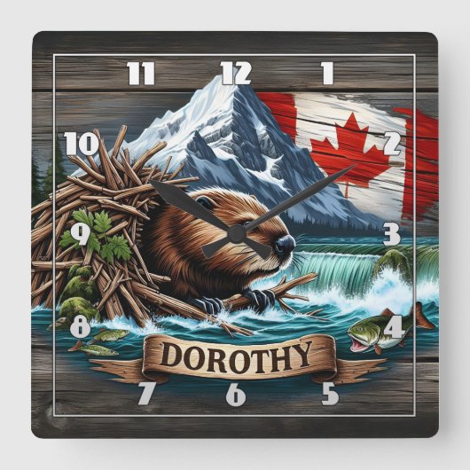 キンバリー地区の滝の近くのカナダビーバーエリア スクエア壁時計 (正面)