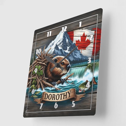 キンバリー地区の滝の近くのカナダビーバーエリア スクエア壁時計 (傾斜)