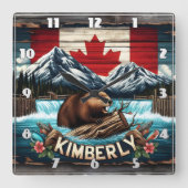 キンバリー地区の滝の近くのカナダビーバーエリア スクエア壁時計 (正面)