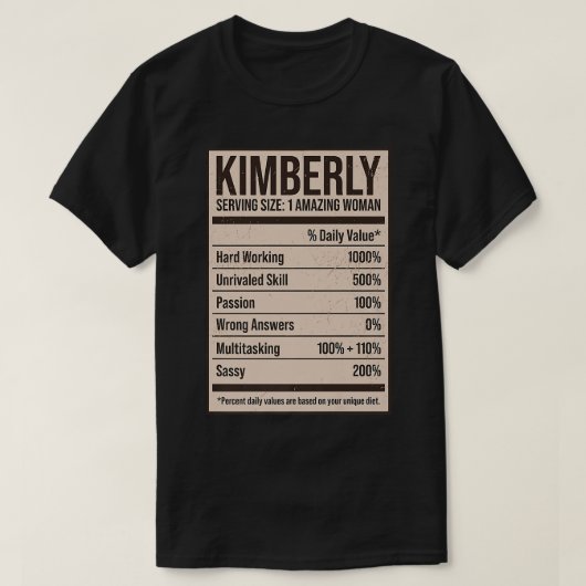 キンバリー栄養ファクト名ニックネーム別名タイトル Tシャツ (デザイン正面)