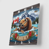 キンバリー近郊に国旗を持つカナダビーバー スクエア壁時計 (傾斜)