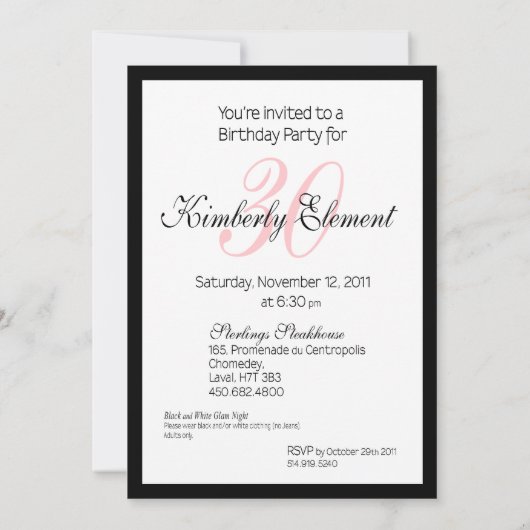 キンバリーEのためのシマウマのダマスク織のすばらしい第30誕生日 カード (裏面)