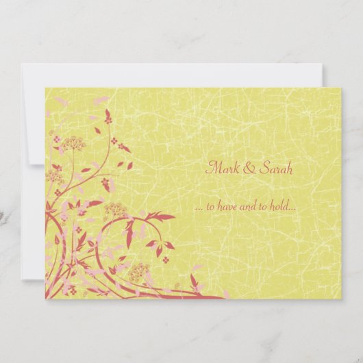 キンボウゲのつる植物及び鳥の結婚式招待状 招待状 (正面)