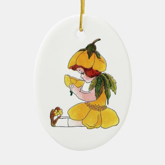 キンボウゲのフラワーチャイルドのおもしろいでかわいい小さな女の子 セラミックオーナメント (正面)