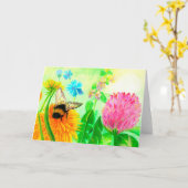 キンポウゲの花のふわふわハチ カード (黄色い花)