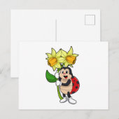 キンポウゲの花のレディバグ ポストカード (正面/裏面)