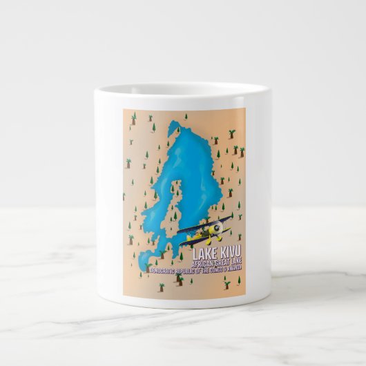 キヴ湖ア素晴らしフリカの湖旅行地図。 ジャンボコーヒーマグカップ (正面)
